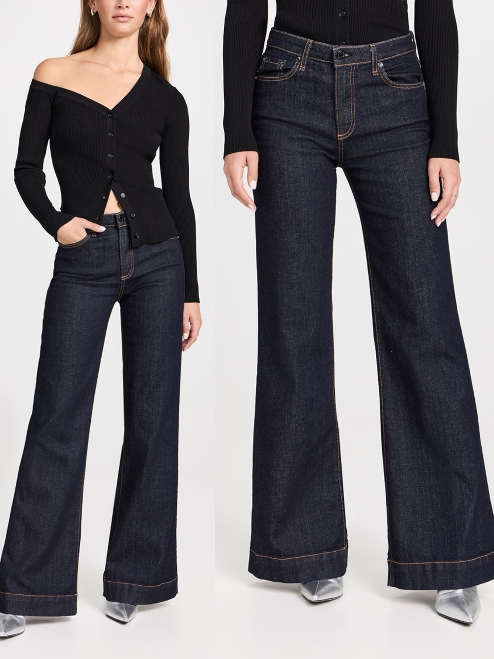 ASKK NY • Juniper Wide Leg Jean flare Olive Resin dark wash stretch trouser